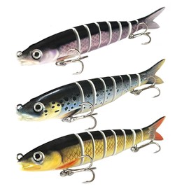 3Pcs Fishing Lures for Bass Trout, Lifelike Pike Fishing Tackle Lures Set 3D Eyes Soft Fish-Lure Pike Bait with Hooks, Plastic Swimbait Floating Top Water Bass Catfish Lure