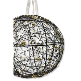 DARO DEKO Light Ball with LED Wire and Pearl Chain Black Gold Diameter 15 cm Decorative Ball Christmas Decoration