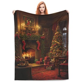Soft Christmas Tree Throw Blanket Christmas Fleece Flannel Cozy Fireplace Throws Blanket for Couch Beds 50"x40"