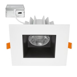 Maxxima 4 in. Ultra-Thin Recessed Anti-Glare LED Downlight, Canless IC Rated, 5 Color Temperature Selectable 2700K/3000K/3500K/4000K/5000K, Dimmable Square White/Black Trim, 90 CRI