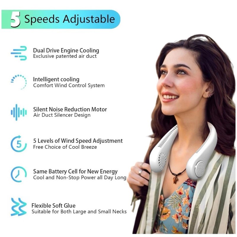 Rezithger Neck Fan Instant cooling device hands-free rechargeable white