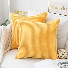 Home Brilliant Set of 2 Decorative Pillow Cover Solid Striped Corduroy Plush Velvet Cushion Cover for Couch, 20x20 inch (50cm), Sunflower Yellow