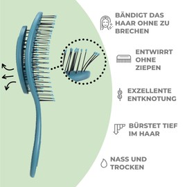 Ninabella Hair Brush without Pulling - Brush for Men and Women - Detangler Brush Also for Curls & Long Hair - Detangling Brush Hair Brushes - Petrol
