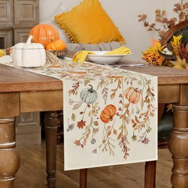 RABUSOFA Orange Pumpkins Floral Fall Table Runner,Seasonal Autumn Kitchen Dining Table Holiday Thanksgiving Decoration for Home Party Decor 13x72 Inch