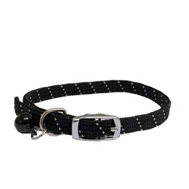 Cat/Kitten Reflective Softweave Collar with Safety Elastic & Bell with Safety Release (Black)