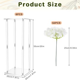 Geetery 6 Pcs Tall Acrylic Vase Wedding Centerpieces Clear Elegant Centerpiece Stand with Artificial Hydrangea Flowers for Wedding Party Table Home Decorations (20 Inch)