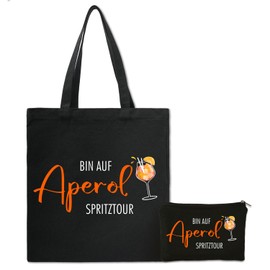 YYSWSAKY Aperol Bag, Ich bin auf Aperol Spritz Tour Bag, Black Cotton Bag and Cosmetic Bag, Aperol Spritz Gift for JGA Birthday, black