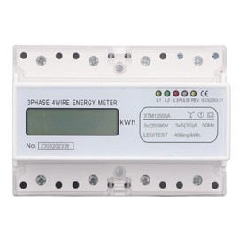 7 Digit LCD Electric Energy Meter 35mm DIN Rail Mounting 3 Phase 4 Wire Electricity Usage Monitor 3x5(30)A