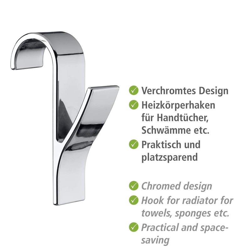 WENKO Door/Radiator Hooks, Chrome, 7 x 2.5 x 10.5 cm