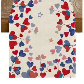 RABUSOFA Red White and Blue Heart 4th of July Table Runner,Patriotic Independence Memorial Day Kitchen Dining Table Decoration for Home Party Decor 13x72 Inch