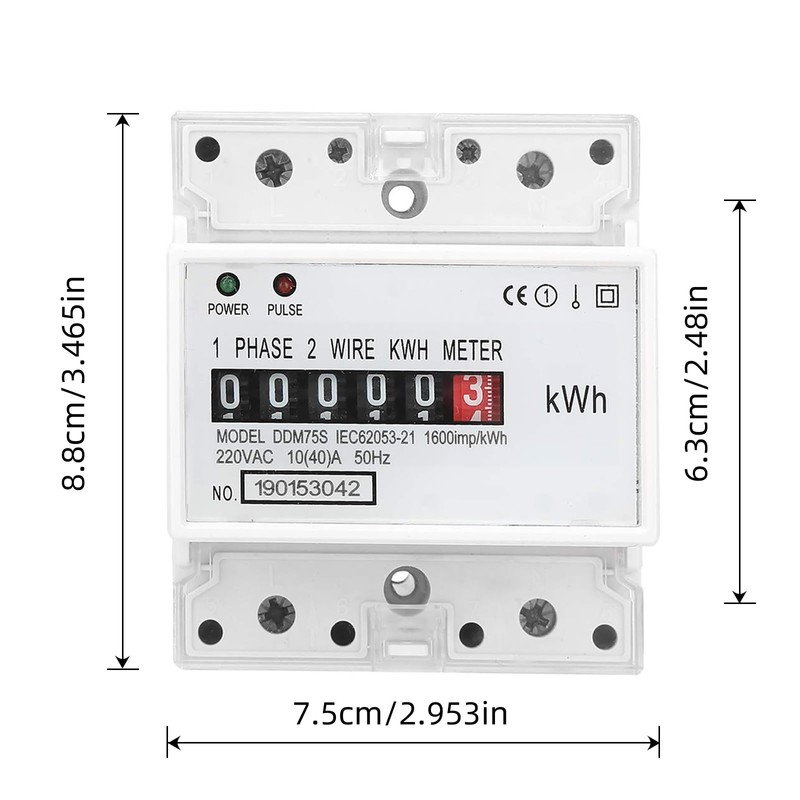 Electric Meter, Single Phase 4P LED DIN-Rail Electricity Power Consumption