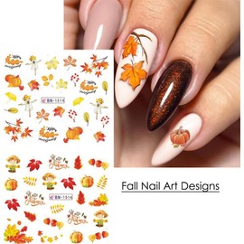 Fall Nail Art Stickers Thanksgiving Nail Decals Maple Leaf Turkey Water Transfer Nail Sticker Autumn Design Nail Art Supplies Acrylic Nail Accessories for Women Girls Thanksgiving Day Nail Decoration