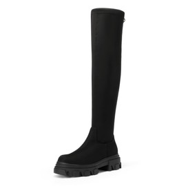 DREAM PAIRS Women's Over The Knee Platform Thigh High Boots Long Stretch Soft Chunky Lug Sole Fall Boots,Size 7.5,Black/Suede,SDOB222W
