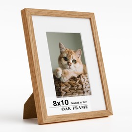 Picture Frames 8 x 10, 8x 10 Photo Frame, Rustic Wooden Oak Frame 8 by 10 for Wall & Tabletop Display with Tempered Real Glass, 8x10 Frame Matted to 5x7- Natural Oak ，1 PC
