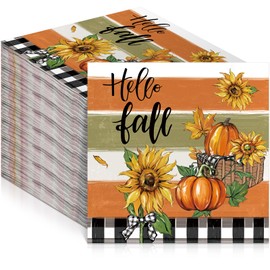 Epakh 200PCS Fall Disposable Paper Decorative Guest Napkins, Pumpkin Sunflower Hand Towel for Lunch Dinner Kitchen Bathroom Autumn Thanksgiving Harvest Party Supplie
