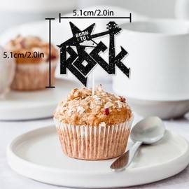 18pcs Glitter Black Rock and Roll Dessert Cupcake Topper Electric Guitar Hip Hop Music Band Happy Birthday Party Theme Decor Decoration Favour Supplies Set