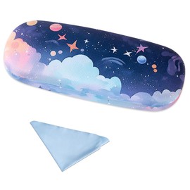 PERFECTSIGHT Hard Shell Eyeglasses Case, PU Leather Protective Glasses Case, Cute Eyeglass Case for Women Men Girls (Planet)