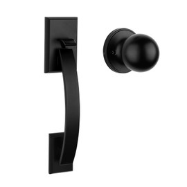 Hadims Matte Black Door Handle Exterior, Entry Door Handle and Reversible Handle Knob, Black Front Entry Door Handle,Black Front Door Handle