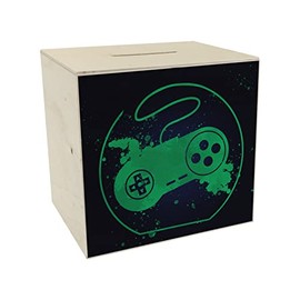Wooden Money Box with Retro Controller in Green for Video Gamers Gift Idea Funny Wooden Money Box for the Next Game Console Save for Video Games