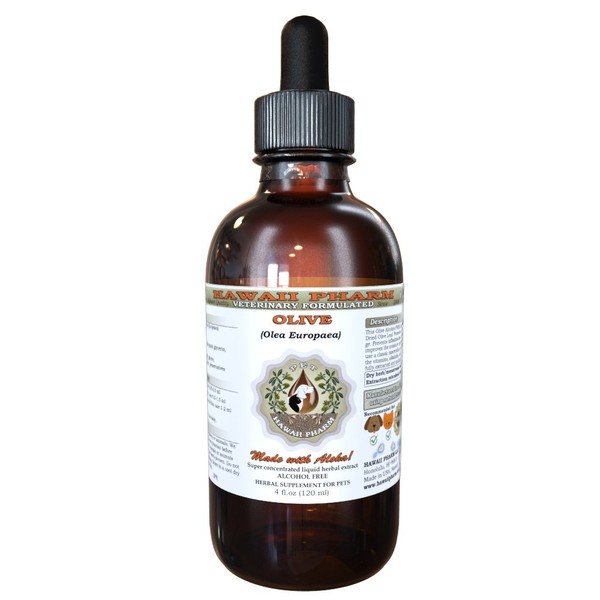 HawaiiPharm Olive (Olea europaea) Organic Dried Leaf Veterinary Natural Alcohol-Free Liquid Extract, Pet Herbal Supplement 4 oz