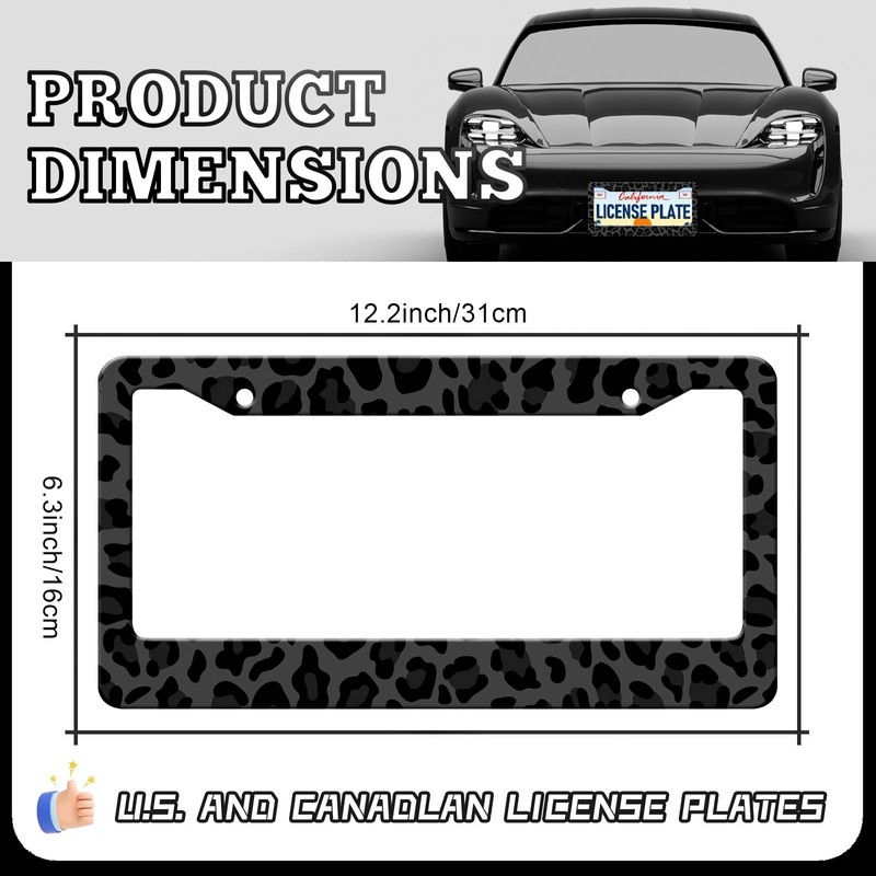 Black Leopard Print License Plate Frames - 2 Pack Animal
