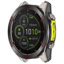 GIOPUEY Protective Ring Compatible with Garmin Fenix 8 AMOLED 43 mm, Bezel Ring Bezel Styling Bezel Protective Case, Protective Ring Made of Aluminium Alloy Metal - A-Black/Red