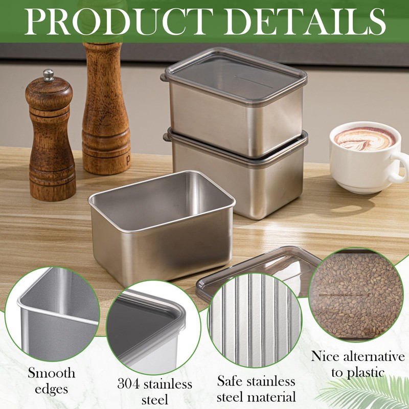 Hushee 6 Pcs 304 Stainless Steel Sandwich Containers with Lids