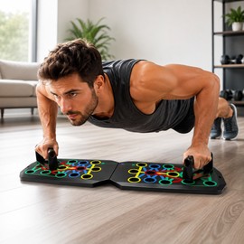 Foldable Push-Up Board for Upper-Body Training – Color-Coded Handle Positions for Home Workouts