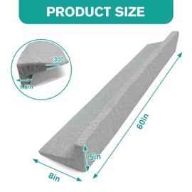 60"x8"x5" Bed Wedge Pillow for Headboard Bed Wedge Gap Filler Cover 1.5-inch Gaps Mattress Wedge Gap Filler to Stop Items Falling Down(Grey)