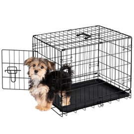 Sweetcrispy 24-Inch Single-Door Dog Crate–Durable Metal Pet Kennel with Secure Lock, Foldable Design, Removable Tray for Easy Cleaning, Portable Puppy Cage for Small Dogs, Ideal for Training & Travel