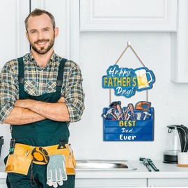 Ausril Fathers Day Sign,Happy Fathers Day Decoration,Best Dad Sign,Gifts for Dad Daddy Grandpa Birthday,Dad's Workshop Door Decor,Blue Tool Fix-it Shop Garage Decor for Outdoor Yard Porch Home