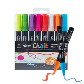 Artkey Neon Chalk Markers Set - 8 Pack with Reversible Tips (Chisel & Bullet) for Glass, Windows & Non-Porous Surfaces - Vibrant Fluorescent Colors for Art & Craft Projects