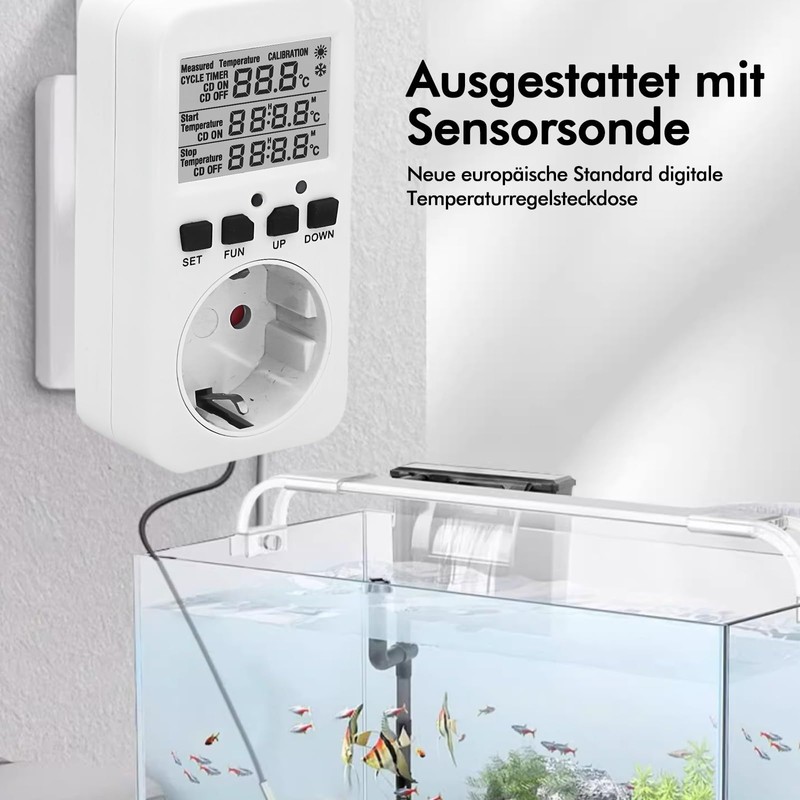 Digital Temperature Controller Socket 230 V with Sensor, Heating Cooling