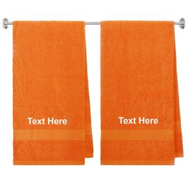 BY LORA Free Embroidered Terry Cotton Large Bath Towels, Orange