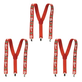 Beistle 3 Piece Adult Size Adjustable Novelty Candy Cane & Holly Suspenders For Christmas Party Wearables,Red/White/Green
