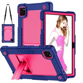 Hoibon for Callsky-Tab Ctab 10 10.1 inch Android 14 Tablet Case,Shockproof with Kickstand Shoulder Strap Heavy Duty Hybrid Cover for Callsky-Tab Ctab 10 Android 14 Tablet 10.1 inch (Navy/Pink)