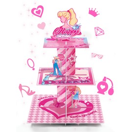 Pink Girl Doll Cupcake Stand Princess Birthday Party Supplies for Pink Girls Birthday Cupcake Decoration Girls Doll Party 3 Tier Dessert Table Displays