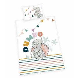 Herding Disney's Dumbo Bed Linen Set, Made in Green, Pillowcase 40 x 60 cm with Envelope Closure, Duvet Cover 100 x 135 cm, with Smooth Zip, 100% Cotton/Renforcé