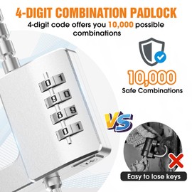 MeBantoo Cabinet Lock with Combination, Adjustable U-Shaped Combination Cabinet Lock Latches for Gym Locker, Closet, Fences, Luggage, Double Doors (Silver - 2pcs)