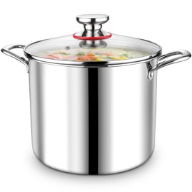 P&P CHEF 10 Quart Stainless Steel Stock Cooking Pot with Lid, 3-Ply Large Stockpot Cookware for Induction Gas Electric Stoves, Visible Cover & Measurement Marks, Non-toxic & Dishwasher Safe
