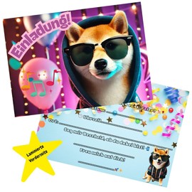 Olanmarp Invitation Cards Children's Birthday Animals Funny - 10 x Cards DIN A6 Cool Funny Invitations for Boys & Girls (Shiba Inu)