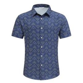 Simmashah Mens Hawaiian Shirt, Short Sleeves Button Down Beach Clothing, Unisex Summer Flamingos Casual Aloha Floral Shirts 036 Blue L