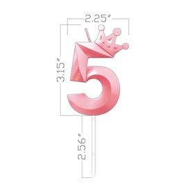 3.15 Inch Pink Number 5 Birthday Candle (Crown-5, Pink)