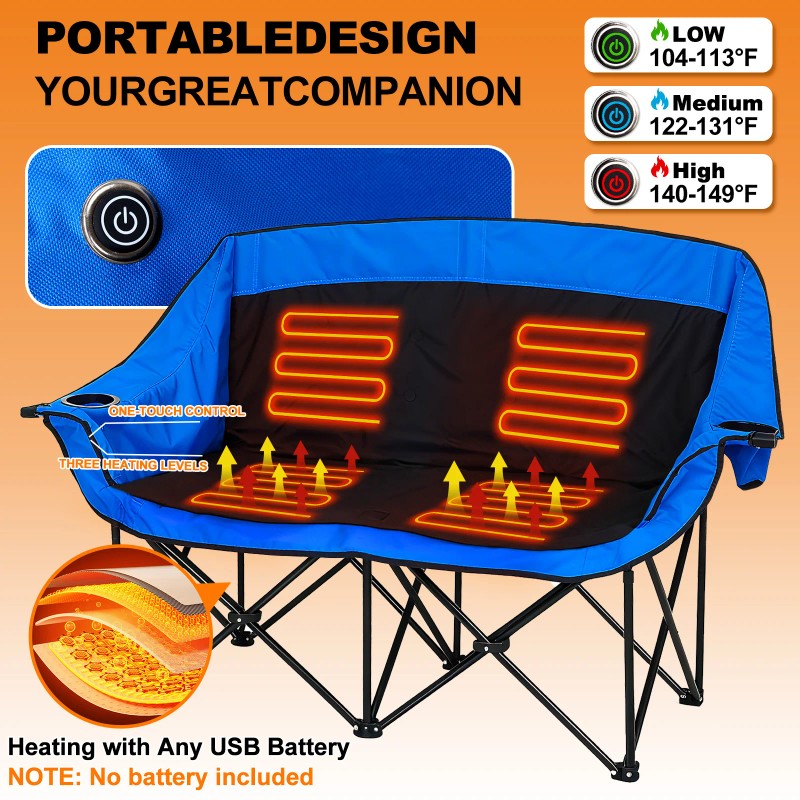 Ustovian Outdoor Winter Folding Camping Chair Portable Heated Double-seater Folding