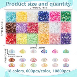 GOMAKERER About 10800 Pcs 18 Colors Half Round Flatback Rhinestones, 5mm Resin Flatback Faceted Crystal Rhinestone Cabochons Ab Crystals Gemstones for Jewelry Making Hair Clips Crafting