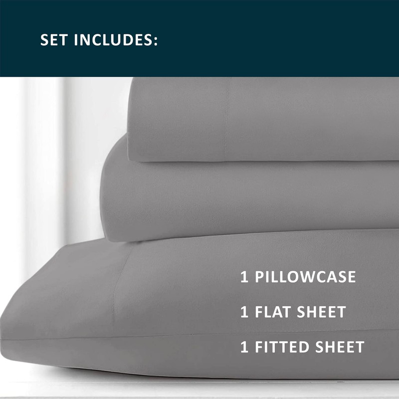Hotel Essentials 3 Piece Sheet Set, Microfiber, Gray, Twin Sheet