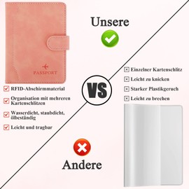 GADITIEK Passport Cover and Suitcase Tag Set, Faux Leather Passport Case, Passport Cover with RFID Blocker, Passport Case Holder, Passport Case Organiser Wallet, Travel Must Haves Gadgets, pink