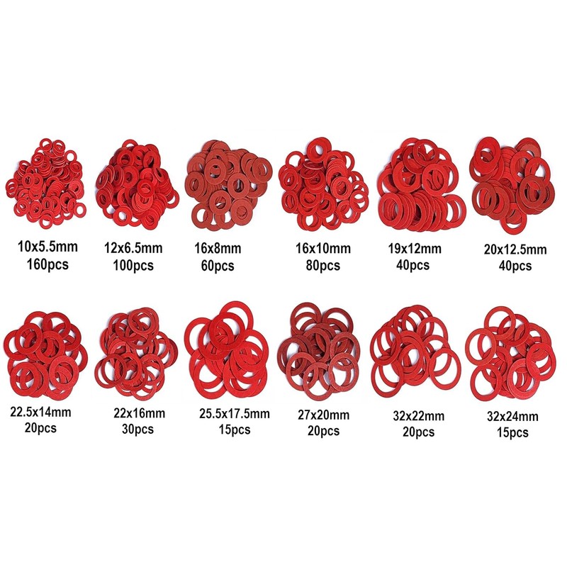 UKDD 600pc Fibre Washer Set - Assorted Fibre Seals Various