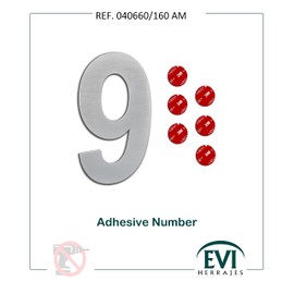 Klebe-Hausnummer aus Edelstahl | Nº 9 | 160 x 95 mm | Für Innen- und Außenwände, Tore oder Türen | Für Innen und Außen | Mod.0660160AM-9| EVI Herrajes