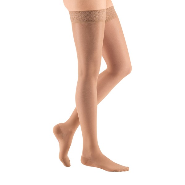 mediven Sheer & Soft, 30-40 mmHg, Thigh High w/Silicone Lace Top, Closed Toe